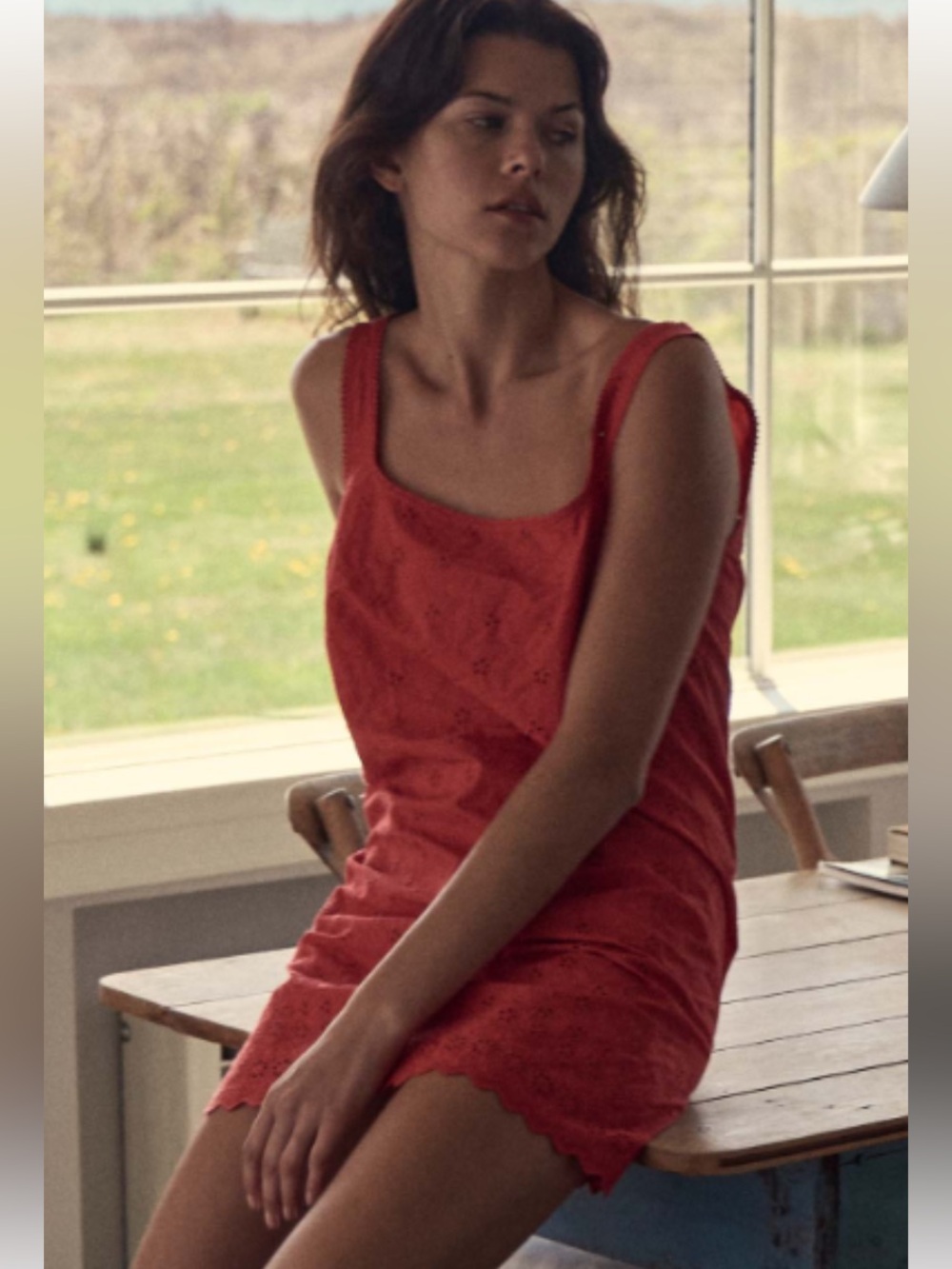 DÔEN Carina Red Eyelet Mini Dress Size L